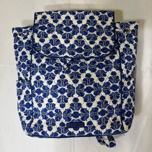 Vera Bradley Blue White Floral Quilted Backpack Travel Bag